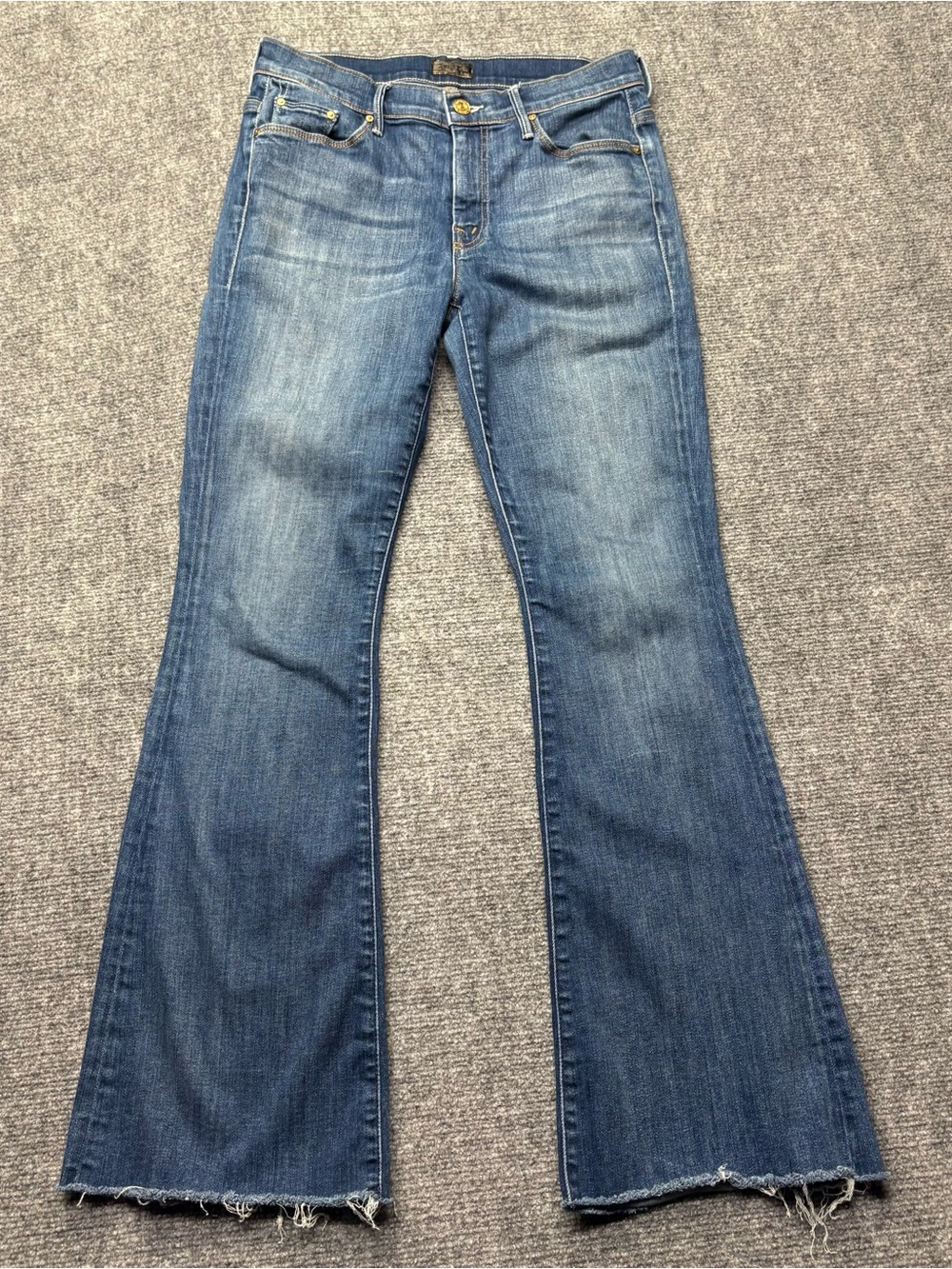 MOTHER Jeans Womens 28 Weekender Fray in Not Rough Enough Flare Raw Hem USA Made